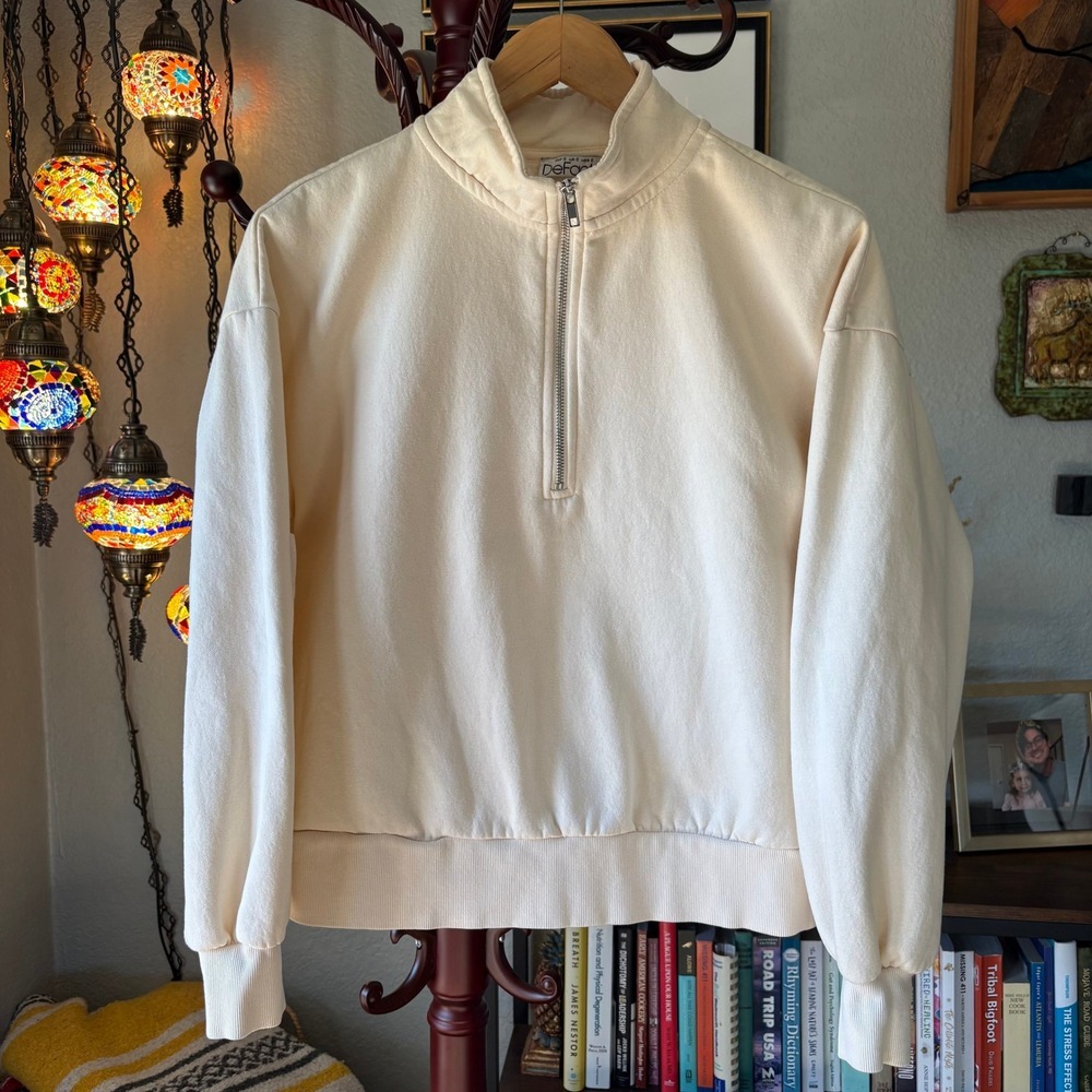 DeFacto Quarter Zip Sweatshirt S Cropped Fleece Lined Neutral Minimalist
